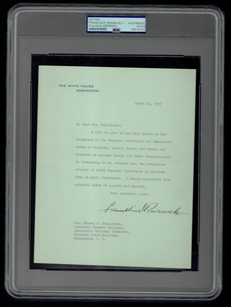 Franklin D. Roosevelt FDR signed autographed 7x9 White House Letter PSA Slabbed