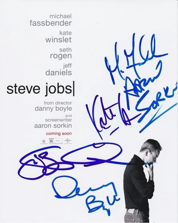 STEVE JOBS signed 8x10 CAST photo MICHAEL FASSBENDER KATE WINSLET SETH ROGEN + 3