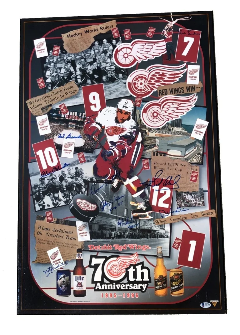 Detroit Red Wings 70th Anniversary Multi Signed 20.5x30.5 Wood Composite Beckett