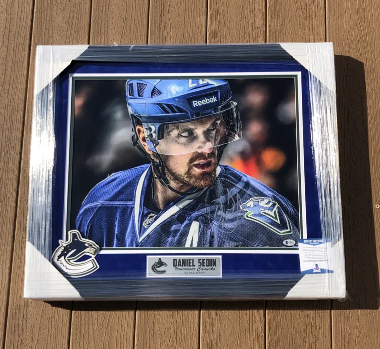 Daniel Sedin Signed Vancouver Canucks 22x26 Framed Canvas Beckett COA