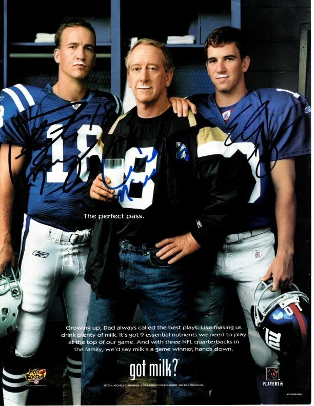 PEYTON ARCHIE and ELI MANNING signed autographed 8.5x11 GOT MILK? photo ad RARE!