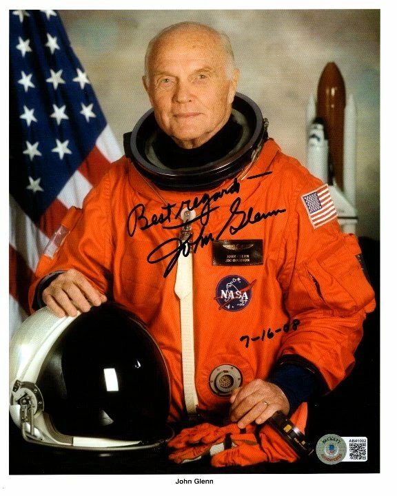 JOHN GLENN signed 8x10 NASA ASTRONAUT litho photo Beckett BAS LOA