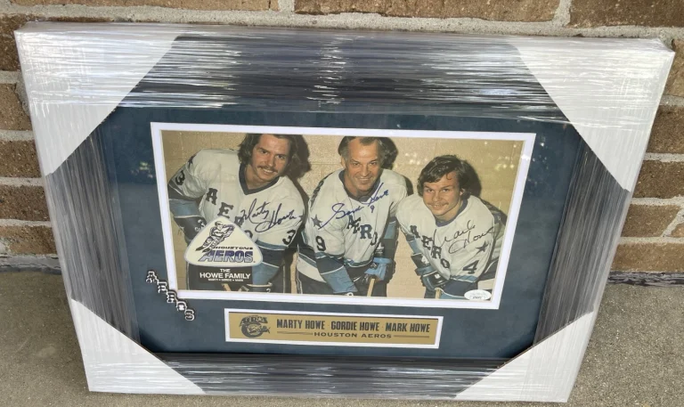 Gordie Howe Family Mark + Marty Signed Houston Aeros Framed Poster Photo JSA COA