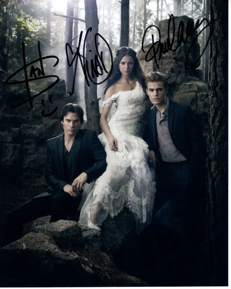 IAN SOMERHALDER, NINA DOBREV and PAUL WESLEY signed 8x10 VAMPIRE DIARIES photo