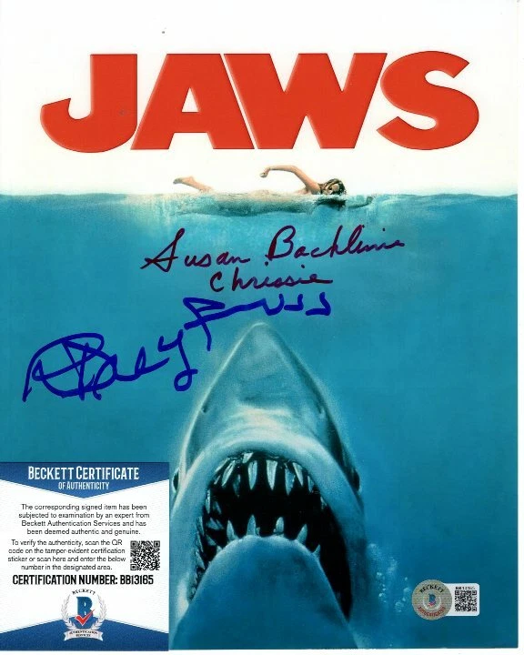 RICHARD DREYFUSS and SUSAN BACKLINIE signed 8x10 JAWS photo Beckett BAS