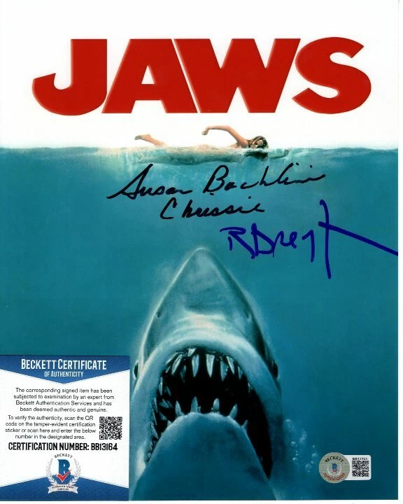 RICHARD DREYFUSS and SUSAN BACKLINIE signed 8x10 JAWS photo Beckett BAS