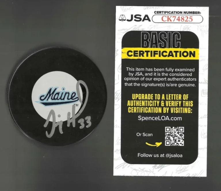 Jimmy Howard Signed Maine Black Bears Official Game Puck Red Wings JSA COA