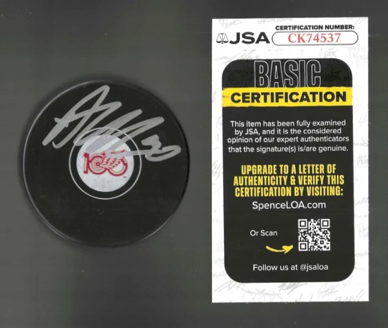 Alex DeBrincat Signed Detroit Red Wings Centennial 100th Puck JSA COA