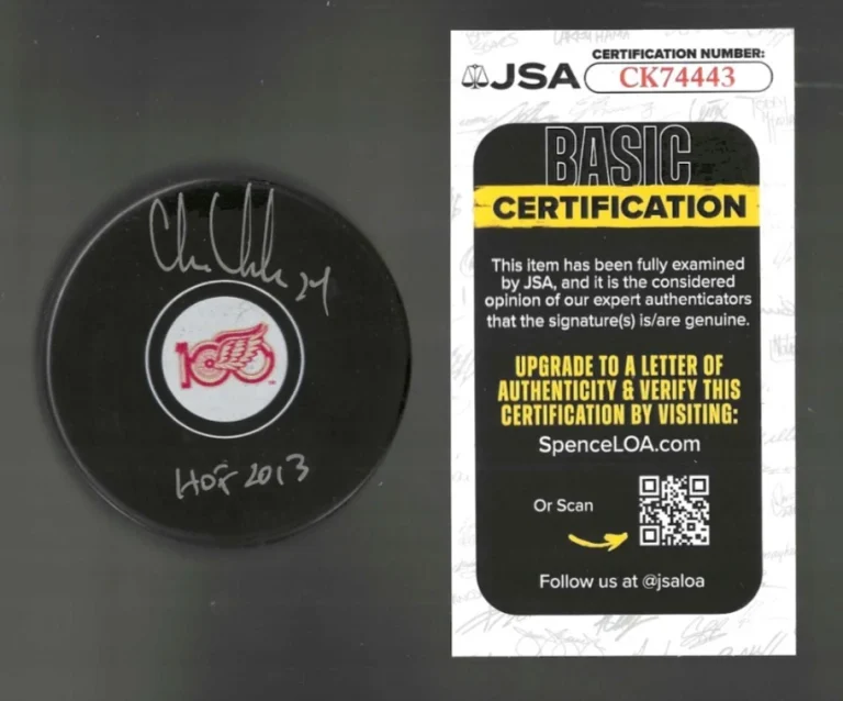 Chris Chelios Signed Detroit Red Wings Centennial 100th Puck JSA COA