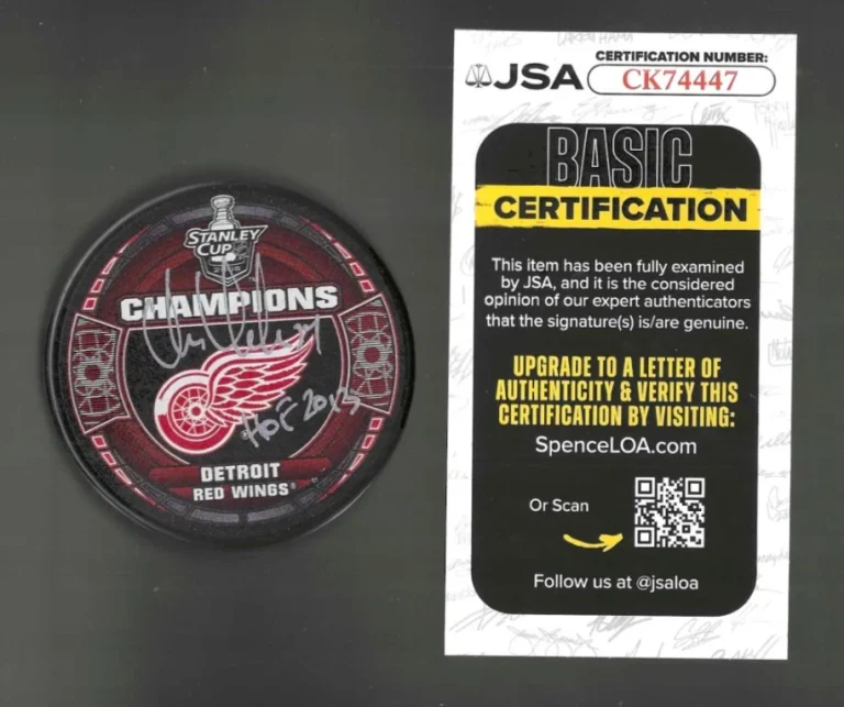Chris Chelios Signed Detroit Red Wings 2008 Stanley Cup Champions Puck JSA COA