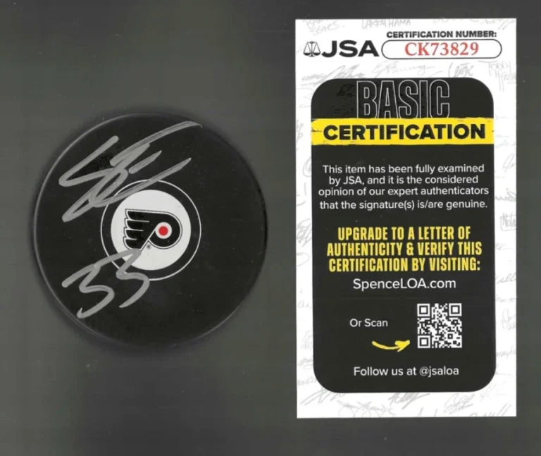 Samuel Ersson Signed Philadelphia Flyers Puck JSA COA