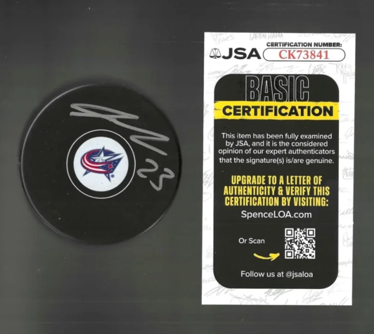 Sean Monahan Signed Columbus Blue Jackets Puck JSA COA