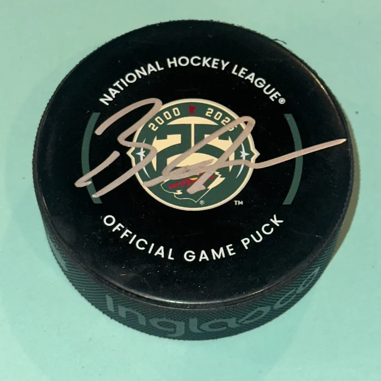 BROCK FABER Signed Minnesota WILD 25th Ann. Official GAME Puck Beckett (BAS)