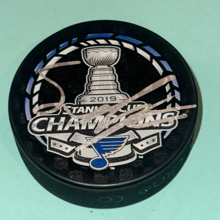 OSKAR SUNDQVIST (Blues) Signed 2019 STANLEY CUP CHAMPS Puck Beckett Auth BAS