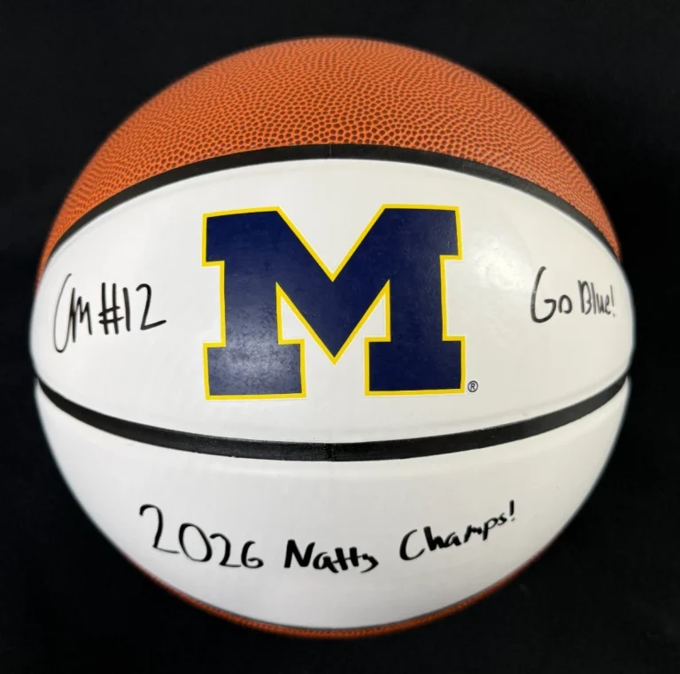 Charlie May Signed Multi-Inscribed Michigan Wolverines M Logo Basketball JSA COA