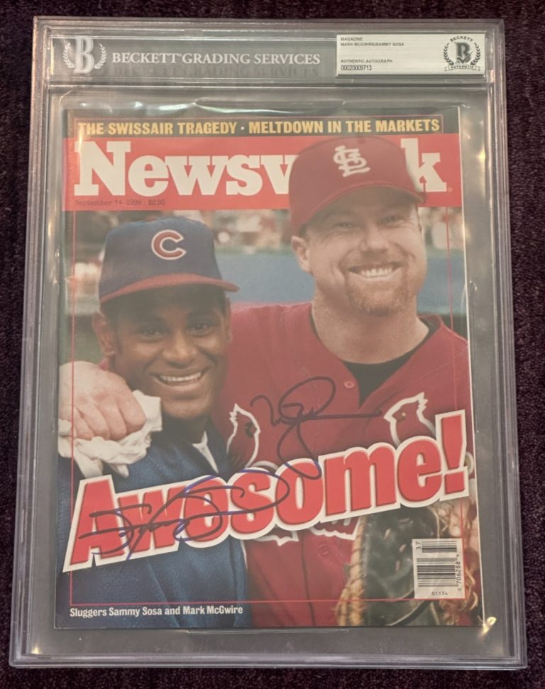 MARK McGWIRE & SAMMY SOSA Signed NEWSWEEK Magazine BAS & Encapsulated NO Label