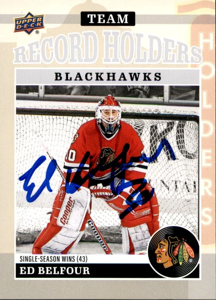 Ed Belfour Signed 2025/26 Upper Deck Chicago Blackhawks Centennial Card #180