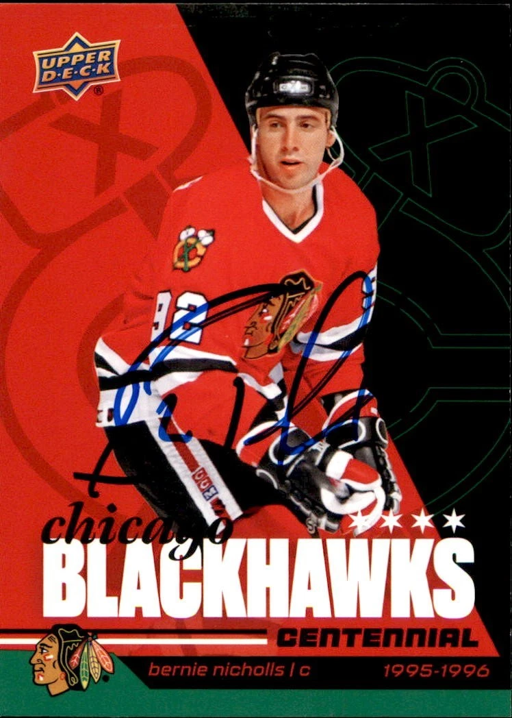 Bernie Nicholls Signed 2025/26 Upper Deck Blackhawks Centennial Green Card #33