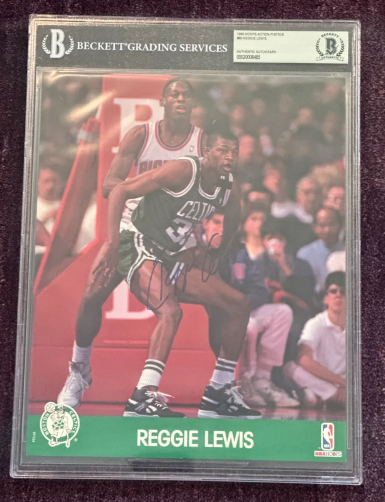 REGGIE LEWIS Signed 1990 HOOPS ACTION PHOTOS #80 Beckett Encapsulated