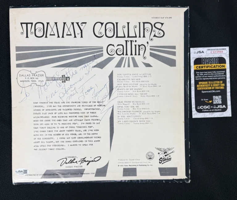 Tommy Collins Signed Callin' Album Cover JSA COA