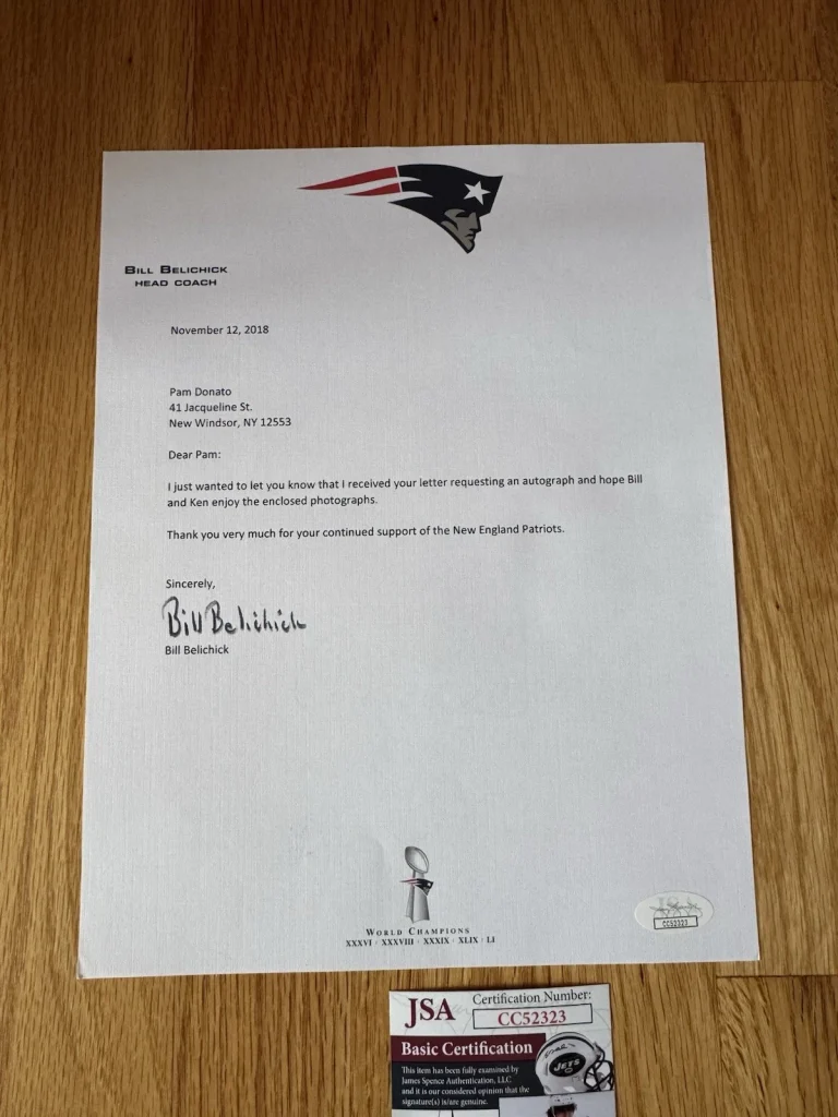 Bill Belichick Signed 2018 New England Patriots Letter AUTO JSA COA
