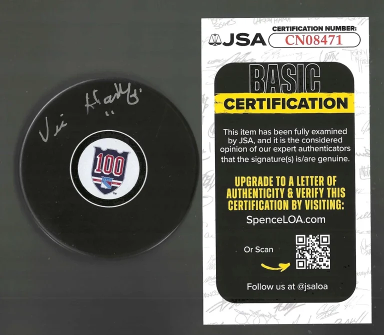 Vic Hadfield Signed New York Rangers Centennial 100th Puck JSA COA