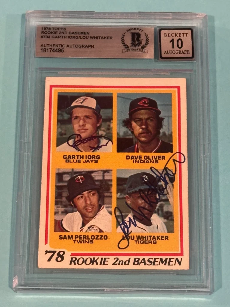 GARTH IORG & LOU WHITAKER Signed 1978 TOPPS Card #704 Beckett (BAS) AUTO 10