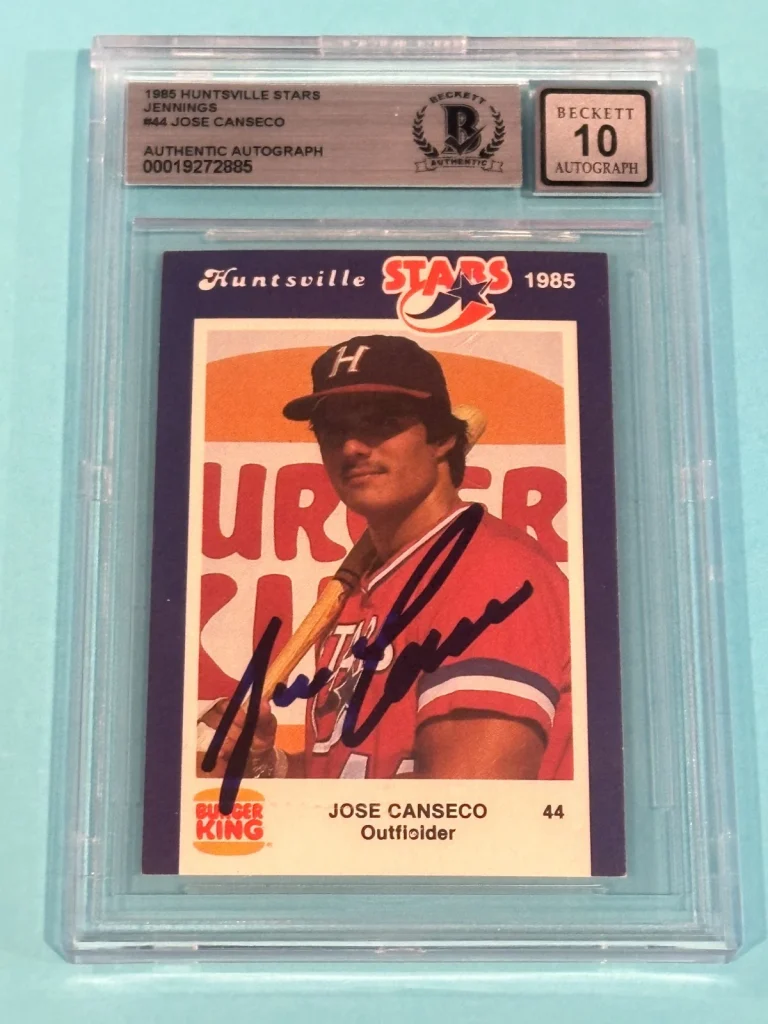 JOSE CANSECO Signed 1985 HUNTSVILLE STARS Card #44 Beckett (BAS) AUTO 10