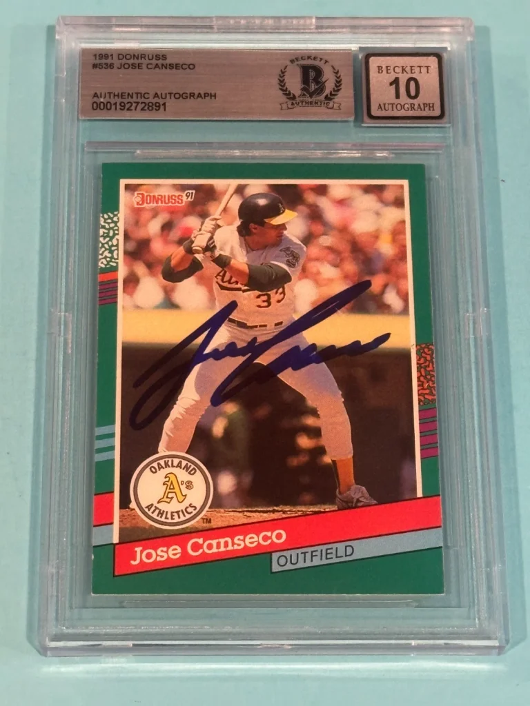JOSE CANSECO Signed 1991 DONRUSS Card #536 Beckett (BAS) AUTO 10