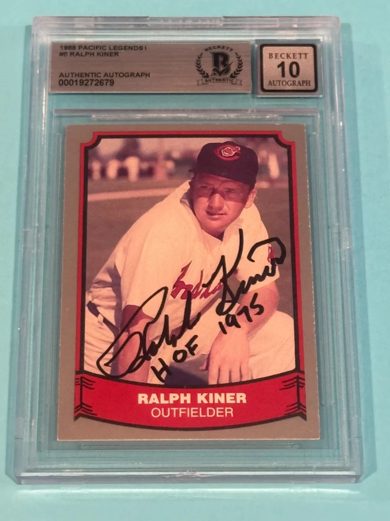 RALPH KINER Signed 1988 PACIFIC LEGENDS I Card #9 Beckett (BAS) AUTO 10