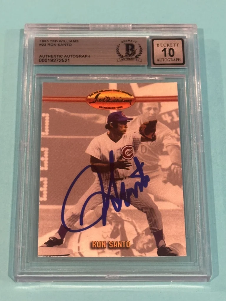 RON SANTO Signed 1993 TED WILLIAMS Card #23 Beckett (BAS) AUTO 10