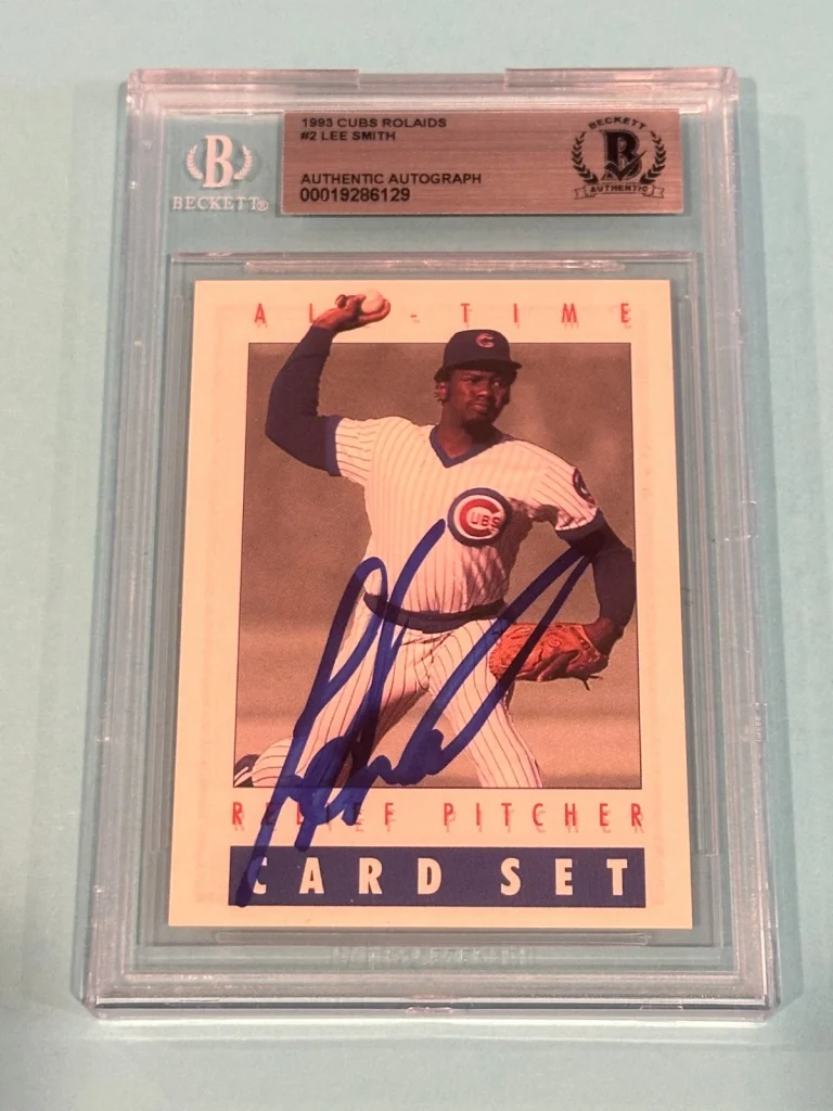 LEE SMITH Signed 1993 CUBS ROLAIDS Card #2 Beckett (BAS)