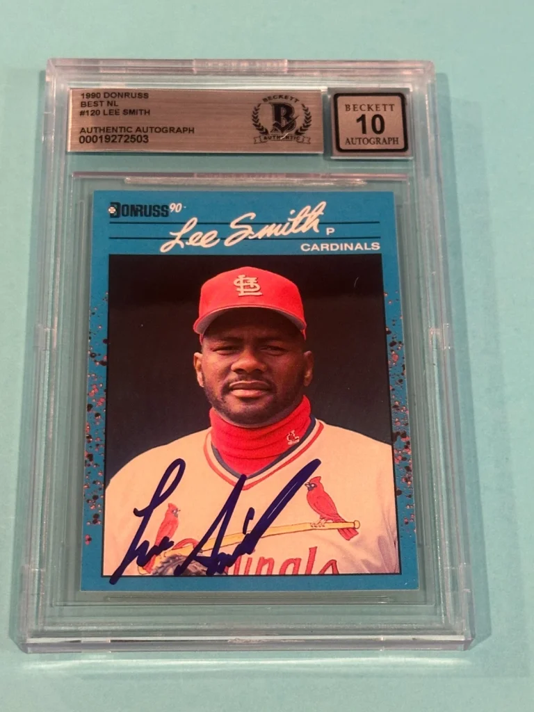 LEE SMITH Signed 1990 DONRUSS BEST NL Card #120 Beckett (BAS) AUTO 10