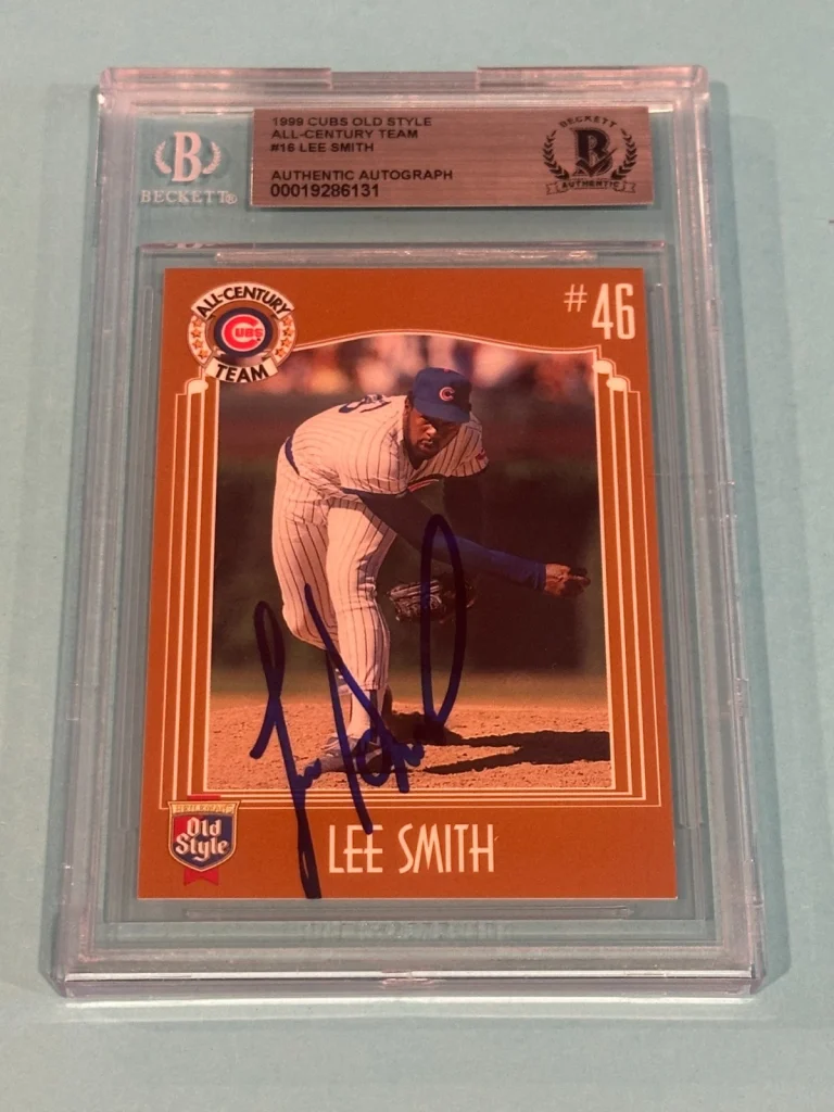 LEE SMITH Signed 1999 CUBS OLD STYLE ALL-CENTURY TEAM Card #16 Beckett (BAS)