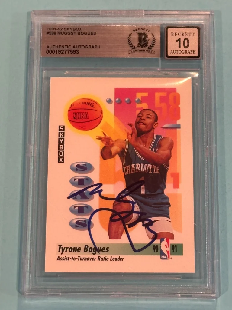 TYRONE MUGGSY BOGUES Signed 1991-92 SKYBOX Card #298 Beckett (BAS) AUTO 10