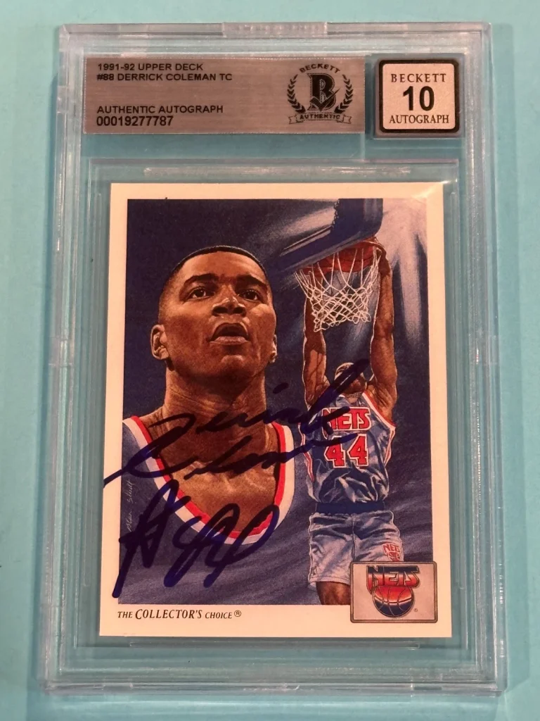 DERRICK COLEMAN Signed 1991-92 UPPER DECK Card #88 Beckett (BAS) AUTO 10