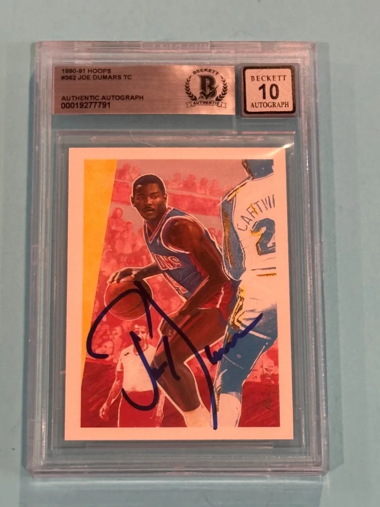 JOE DUMARS Signed 1990-91 HOOPS Card #362 Beckett (BAS) AUTO 10