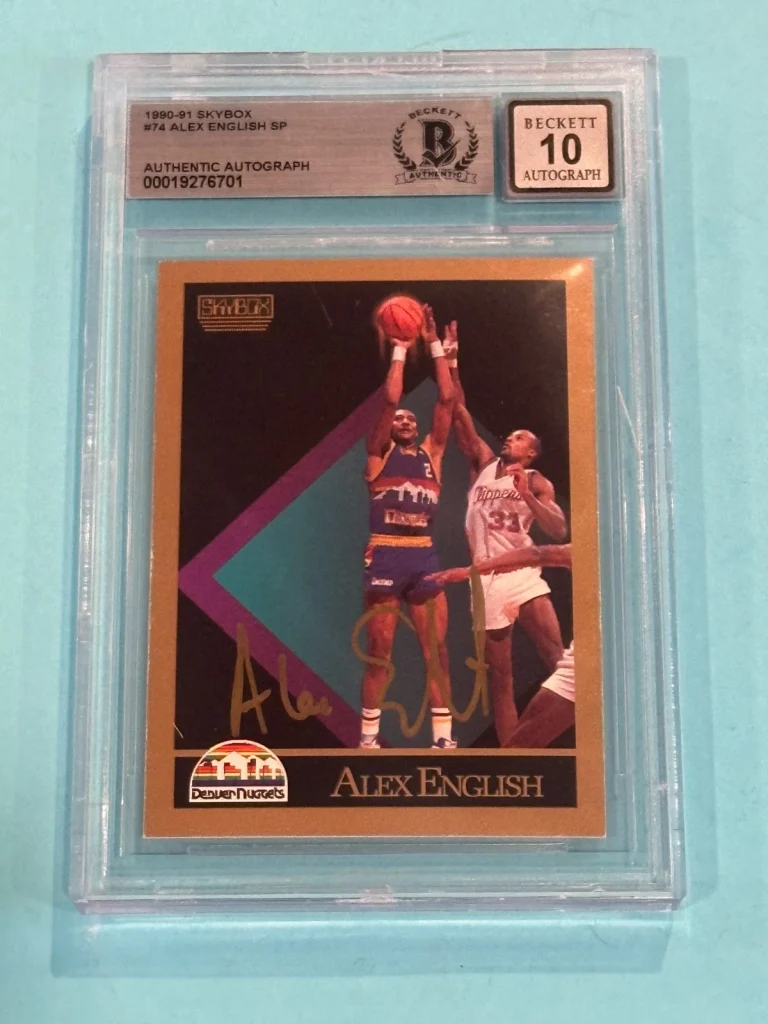 ALEX ENGLISH Signed 1990-91 SKYBOX Card #74 Beckett (BAS) AUTO 10
