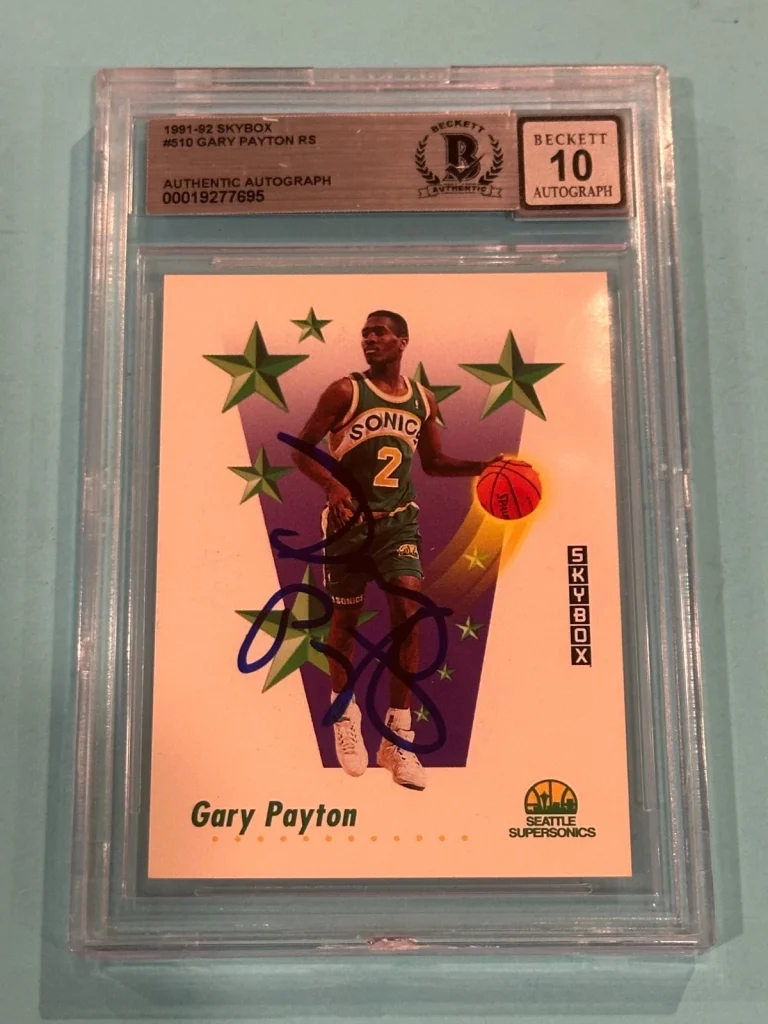 GARY PAYTON Signed 1991-92 SKYBOX Card #510 Beckett (BAS) AUTO 10