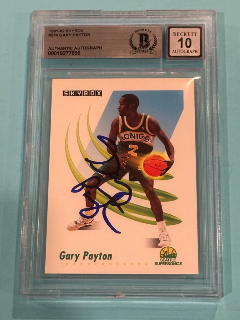 GARY PAYTON Signed 1991-92 SKYBOX Card #274 Beckett (BAS) AUTO 10