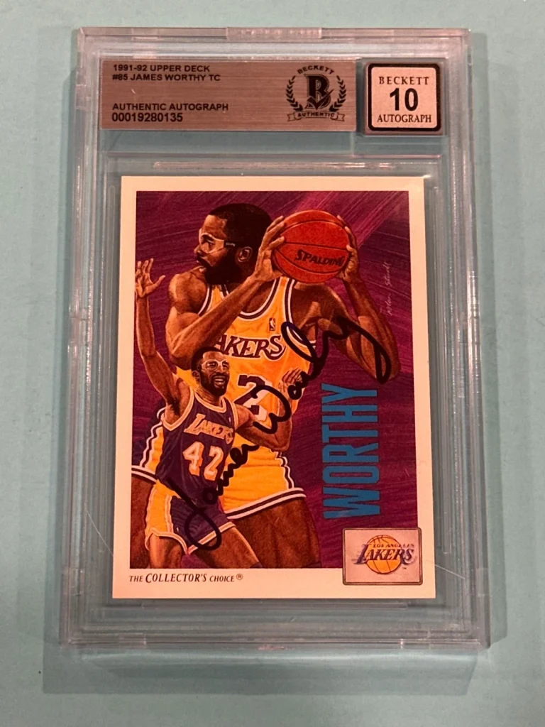 JAMES WORTHY Signed 1991-92 UPPER DECK Card #85 Beckett (BAS) AUTO 10