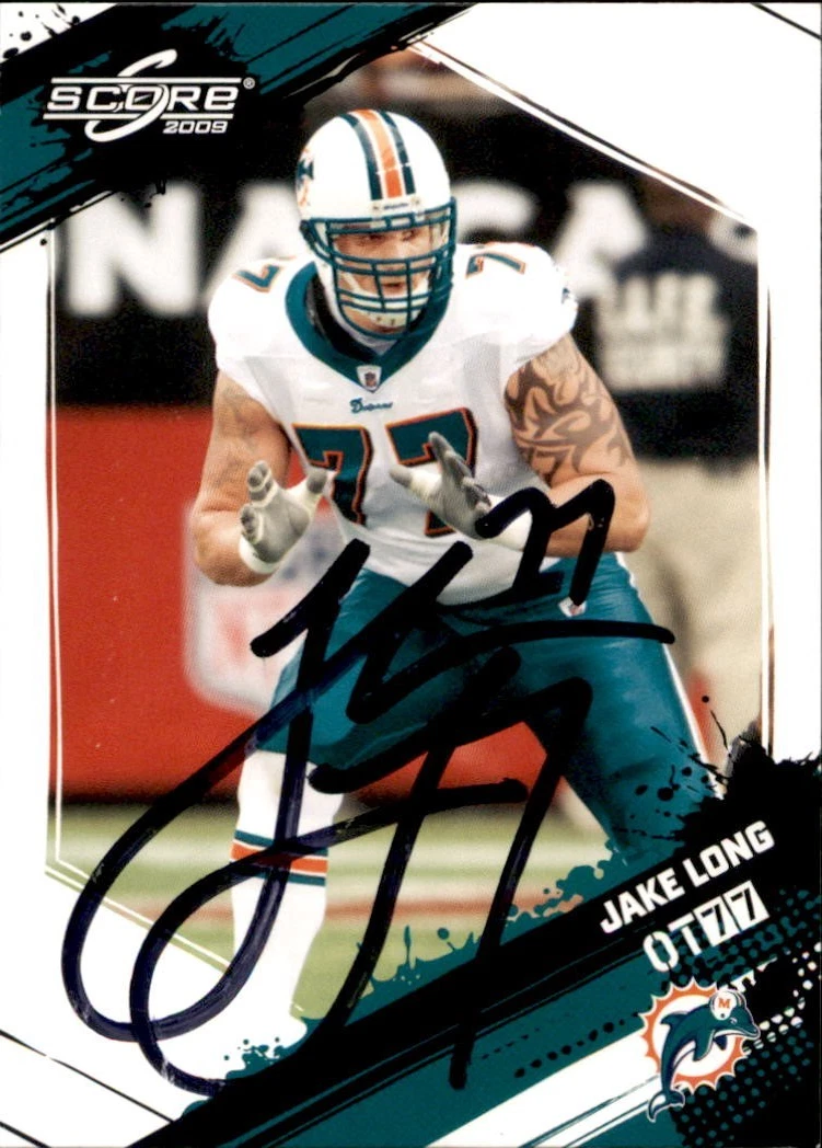 Jake Long Signed 2009 Score Rookie Card #157 Miami Dolphins
