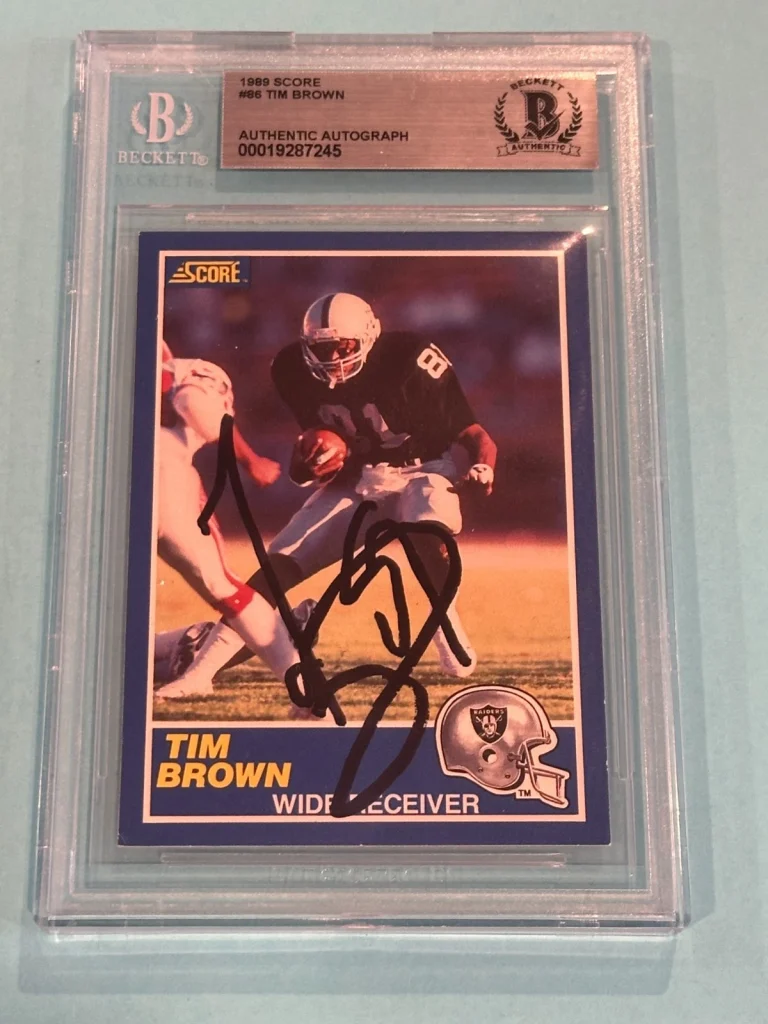TIM BROWN Signed 1989 SCORE ROOKIE Card #86 Beckett BAS RC