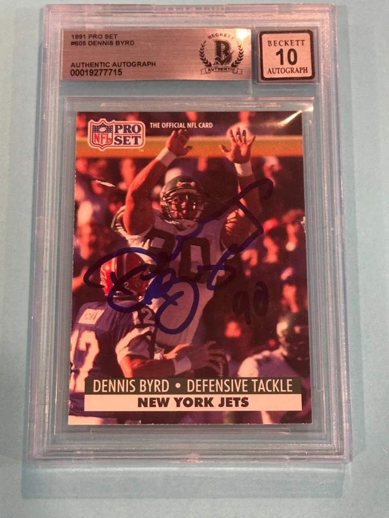 DENNIS BYRD Signed 1991 PRO SET Card #605 Beckett BAS AUTO 10