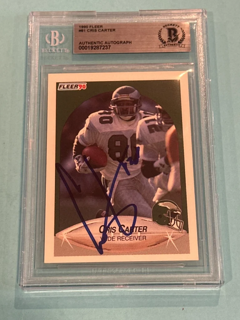 CRIS CARTER Signed 1990 FLEER Card #81 Beckett BAS