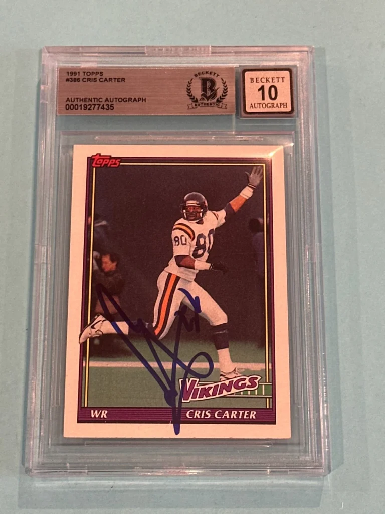 CRIS CARTER Signed 1991 TOPPS Card #386 Beckett BAS AUTO 10