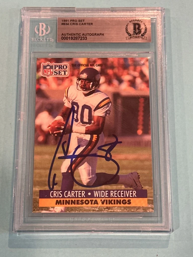 CRIS CARTER Signed 1991 PRO SET Card #834 Beckett BAS