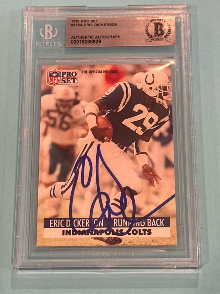 ERIC DICKERSON Signed 1991 PRO SET Card #175A Beckett BAS