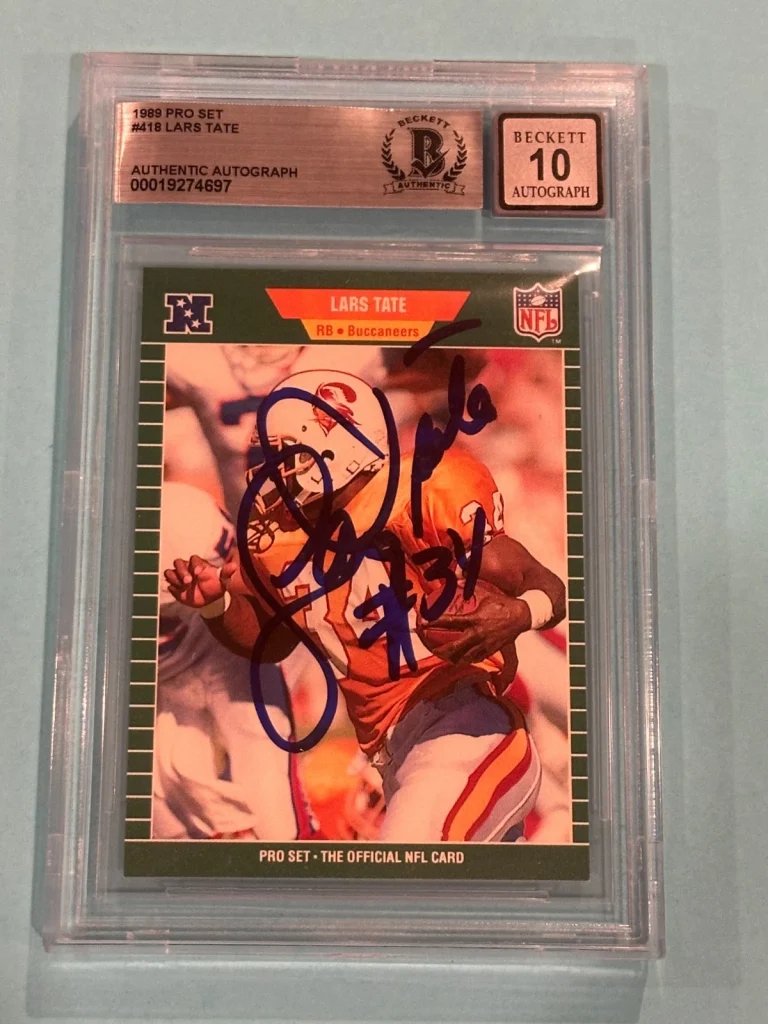 LARS TATE Signed 1989 PRO SET Card #418 Beckett BAS AUTO 10