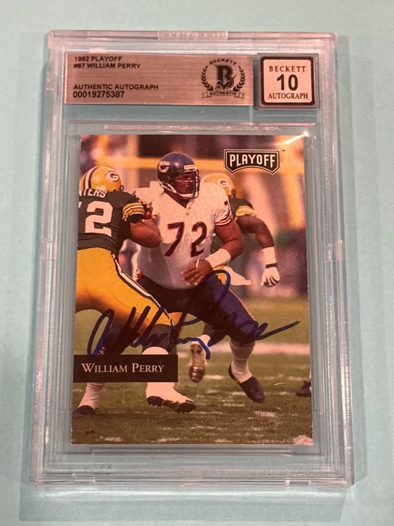 WILLIAM PERRY Signed 1992 PLAYOFF Card #87 Beckett BAS AUTO 10